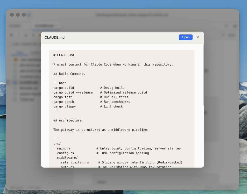 markdossier Quick Look preview of a file triggered by spacebar
